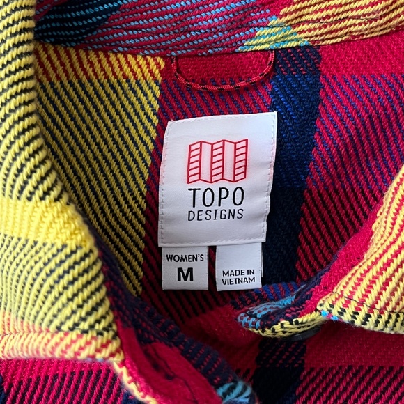 Topo Designs Plaid Cotton Flannel Button Down Shirt - Women's Size M - Red Multi - Picture 4 of 9